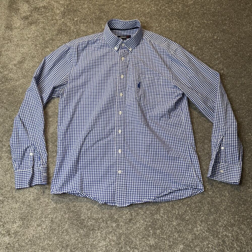 Johnnie-O Men’s M‎ Gingham Check Button Down Shirt Blue White Cotton Casual